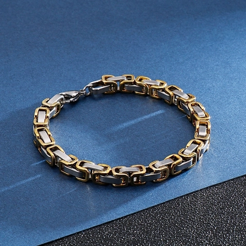 Pulsera Para Hombre Cadena Bizantina Acero Inoxidable Eslabones Geométrica Hip Hop Moda Joyería Minimalista