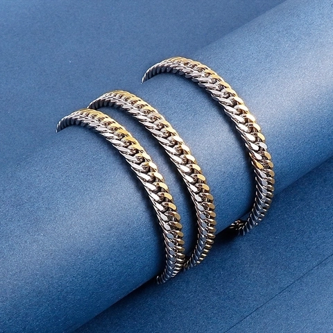 Collar Y Pulsera De Cadena Cubana Para Hombre Acero Inoxidable Dos Tonos Oro Plata Joyas De Moda Hip Hop