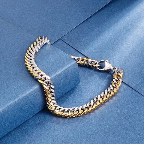 Collana A Catena Cubana In Acciaio Inossidabile Bicolore Oro E Argento Gioielli Hip Hop Alla Moda Per Uomo E Donna