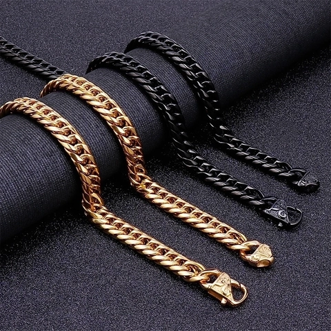 Collar Y Pulsera De Cadena De Eslabones Cubanos Para Hombre Acero Inoxidable 316L Heavy Punk Hip Hop Oro Negro Joyería