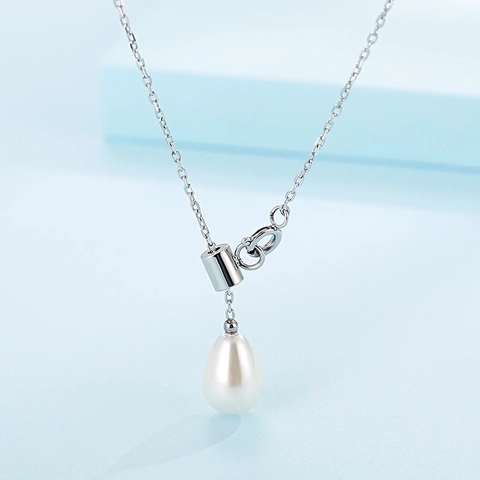 Stainless Steel Korean Minimalist Y-Shape Necklace Artificial Pearl Water Drop Tassel Pendant Necklace For Women Daily Jewelry