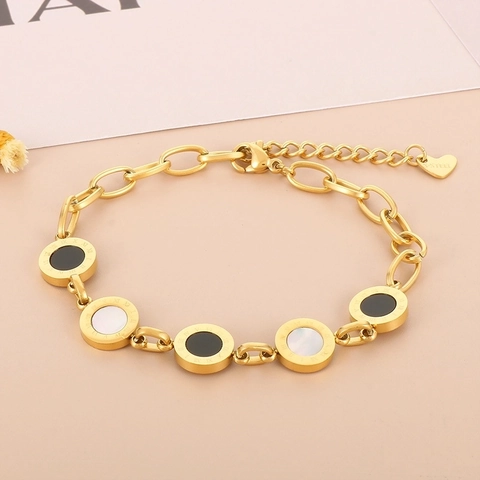 Pulsera Mujer Acero Inoxidable Números Romanos Dijes Concha Blanco Negro Cadena Corazón Ajustable Joyería Elegante