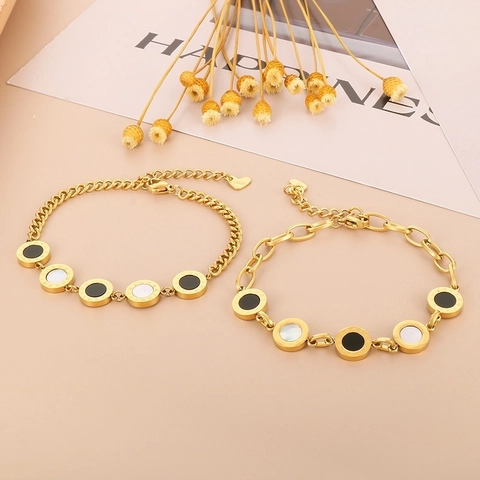 Pulsera Mujer Acero Inoxidable Números Romanos Dijes Concha Blanco Negro Cadena Corazón Ajustable Joyería Elegante
