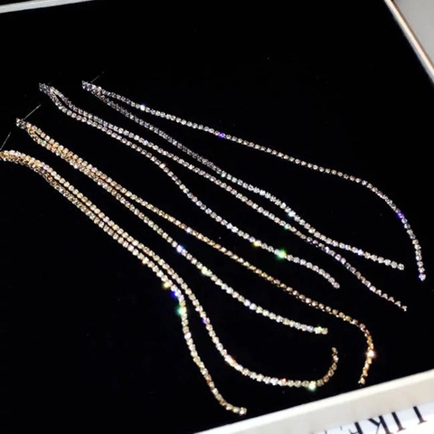 Lange Kwastje Oorbellen Dangle Strass Lineaire Drop Elegante Sieraden Voor Vrouwen Glanzende Bruiloft Feest Accessoire Met Oorknopje