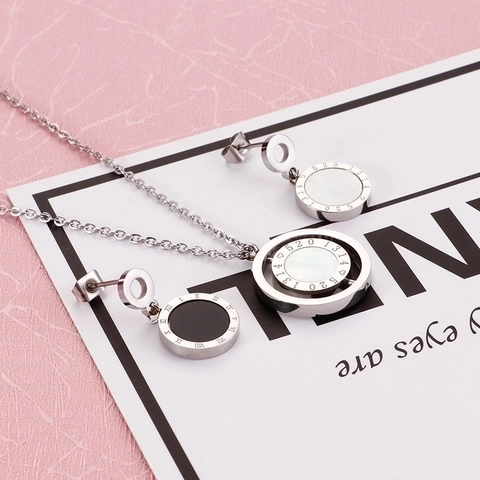 Stainless Steel Jewelry Set For Women Necklace And Stud Earrings With Rhinestone Heart Pineapple Star Roman Numeral Elegant Fashion Accessories