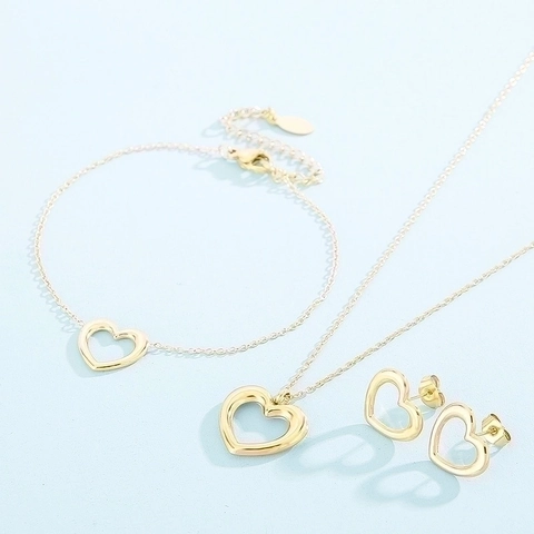 Collana Bracciale Orecchini Cuore Vuoto Gioielli In Acciaio Inossidabile Per Donne Moda Elegante Minimalista