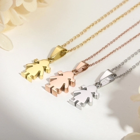 Collar Y Pendientes De Figura De Niña De Acero Inoxidable Joyería Sencilla De Personaje De Dibujos Animados Para Mujeres