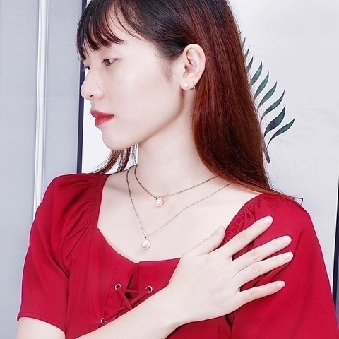 Elegant Artificial Pearl Jewelry Necklace And Earrings 316L Stainless Steel Double Layer Clavicle Chain Minimalist For Women