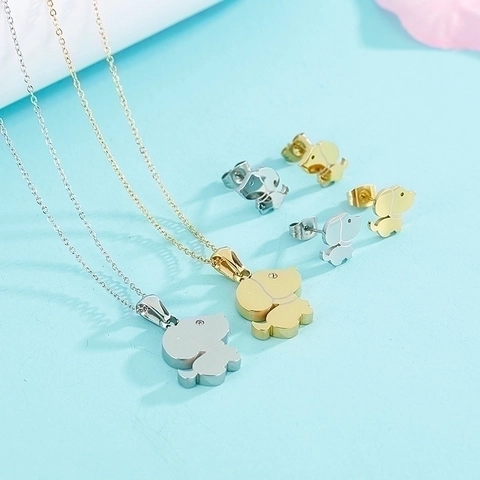 Lindo Conjunto de Joyas de Acero de Titanio de Perro de Dibujos Animados para Mujer Collar con Colgante de Strass y Pendientes