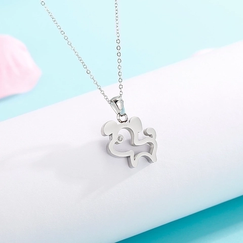 Collar Y Pendientes De Perro De Dibujos Animados Huecos Joyas De Acero Inoxidable 316L Circonita Estilo Ins Mujeres Niñas