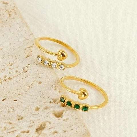 Herzform Offener Verstellbarer Ring 18K Vergoldeter Edelstahl Kristall Eingelegt Eleganter Minimalistischer Schmuck Damen