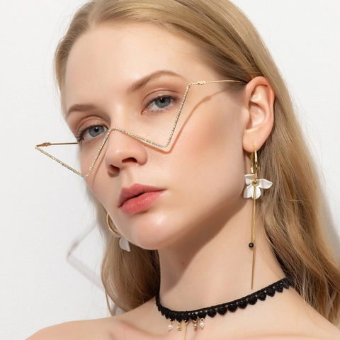Montura De Gafas Geométrica Sin Lentes Metal Diamantes De Imitación Forma En W Irregular Gafas Decorativas Para Mujeres