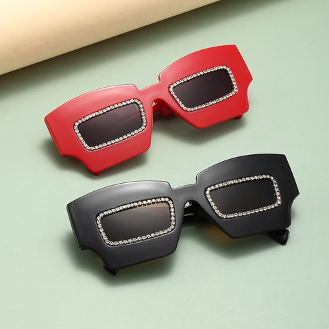 Gafas De Sol Cuadradas Grandes Para Mujer Montura Gruesa De Plástico Con Adorno De Diamantes De Imitación UV400