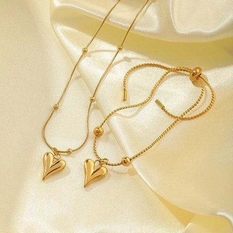 Collier Pendentif Cœur Acier Inoxydable Plaqué Or PVD Minimaliste Imperméable Hypoallergénique Bijoux Pour Femmes