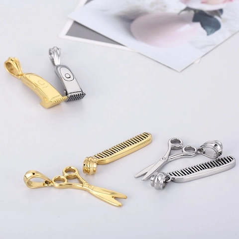 Stainless Steel Barber Tools Pendant Necklace Comb Clipper Scissors Hip Hop Punk Creative Jewelry Men Women