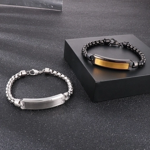 Pulsera ID Para Hombre De Acero Inoxidable Con Correa De Silicona Negra Cadena Estilo Punk Minimalista Joyería