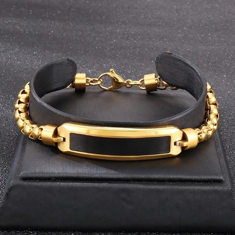 Pulsera Hombre Acero Inoxidable Placa ID Rectangular Estilo Hip Hop Cadena Box Minimalista Joyería Geométrica Regalo