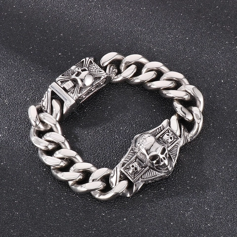 Heren Totenkopf Panzerarmband Punk Gothic 316L Edelstahl Heavy Metal Biker Schmuck