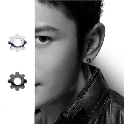 Gear Stud Earrings Titanium Steel Industrial Nut Shape Neutral Piercing Jewelry For Men Women