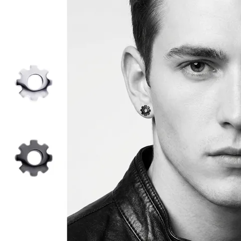 Gear Stud Earrings Titanium Steel Industrial Nut Shape Neutral Piercing Jewelry For Men Women