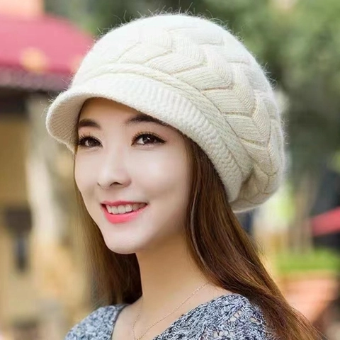 Dames Winter Warme Gebreide Baret Muts Met Fleece Gevoerd Acryl Kabelgebreide Beanie Met Rand Elegante Mode Pet
