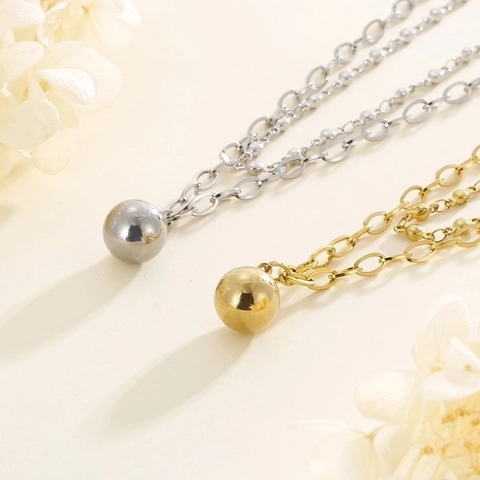 Collar De Doble Capa De Acero Inoxidable Con Colgante De Bola Pulida Joyería De Cadena De Clavícula Minimalista Para Mujer