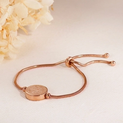 Pulsera Medalla San Benito Acero Inoxidable Ajustable Cadena De Serpiente Joyas Religiosas Para Mujeres Oro Rosa