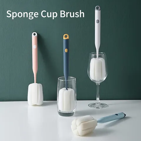 Spazzola Per Tazze In Spugna Lungo Strumento Di Pulizia Morbido Per Acqua Drinkware Bambino Bicchiere Da Vino Plastica ABS Con Foro Per Appendere