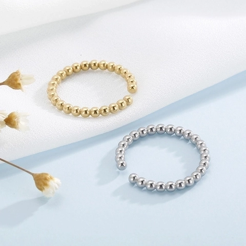 Minimalist Stainless Steel Beaded Open Ring Adjustable Water Wave Band For Women Fashion Jewelry