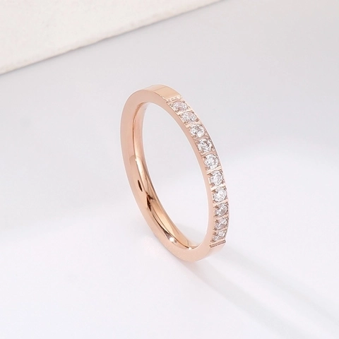 Enkele Rij Zirkonia Ring 316L Roestvrij Staal Roségoud Verguld Minimalistische Ins Stijl Sieraden Voor Vrouwen