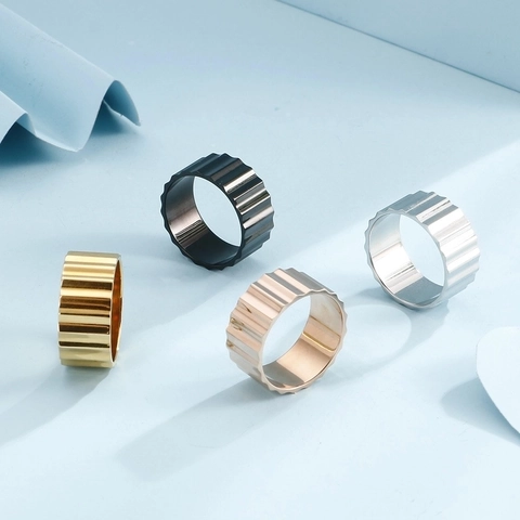 Anillo De Acero Inoxidable 316L Minimalista Textura Plisada Vertical Estilo Industrial Para Hombres Y Mujeres