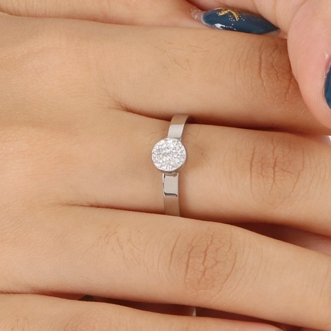 Anillo Minimalista Redondo Pavé De Circonia Acero Inoxidable Joyería De Moda Para Mujeres Accesorio Elegante