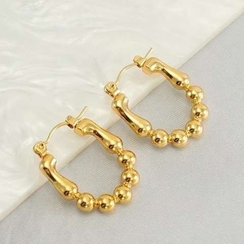 18K Vergoldete Edelstahl Creolen Geometrisch Hohl Herz Bambus Unregelmäßig Minimalistischer Schmuck Für Damen