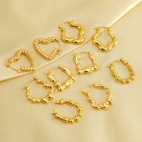 Unregelmäßige Herz Creolen 18K Vergoldet Edelstahl Gedrehtes Seil Organische Textur Vintage Modeschmuck Für Damen