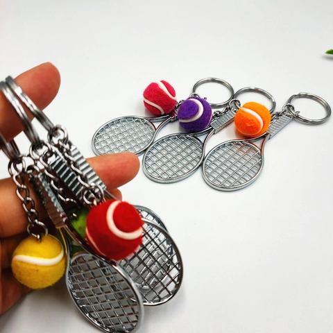 Tennis Schläger Schlüsselanhänger Mini Tennisball Zinklegierung Filz Simulation Sport Souvenir Tasche Anhänger