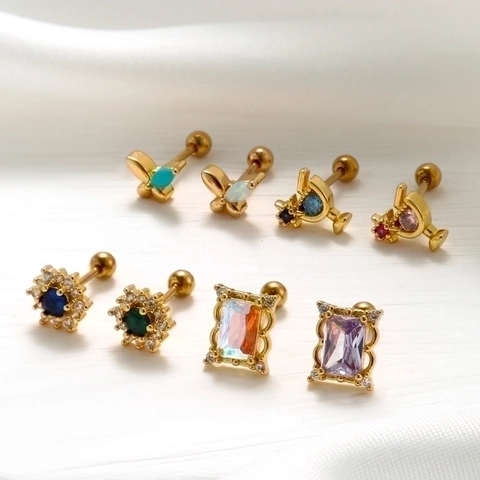 Orecchini Piercing Cartilagine Acciaio Inossidabile Zircone Colorato Opale Farfalla Fiore Stella Gioielli Donna