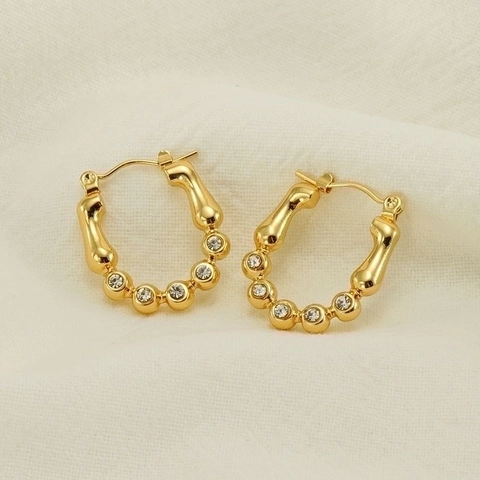 Hoop Ohrringe 18K Vergoldet Edelstahl Mit Strass Geometrisch U-Form Minimalistisch Modeschmuck Für Damen
