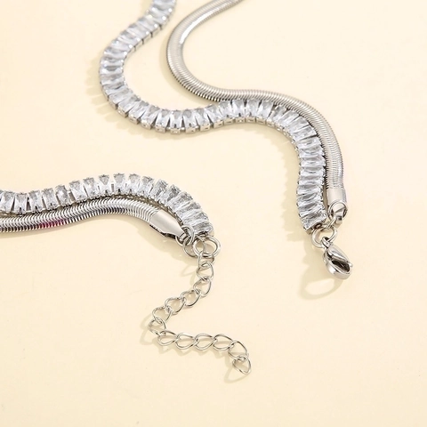 Double Layer Necklace Stainless Steel Cubic Zirconia Snake Chain Minimalist Clavicle Fashion Jewelry For Women