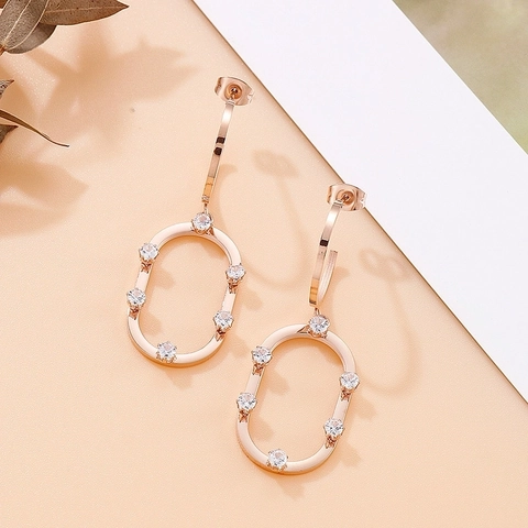 Pendientes Colgantes Ovalados Geométricos De Acero Inoxidable Con Circonita Diamantes De Imitación Joyería Elegante Para Mujer