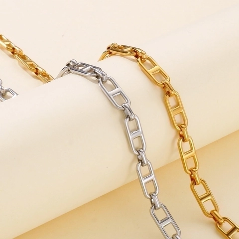 Set Di Gioielli In Acciaio Inossidabile Da Donna Collana E Bracciale A Maglie Naso Di Maiale Catena Di Ancora Minimalista