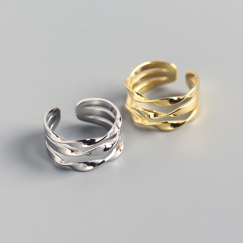 925 Sterling Silver Ring Twisted Three-Layer Design Adjustable Open Ring Minimalist Fashion Hand Jewelry For Women
