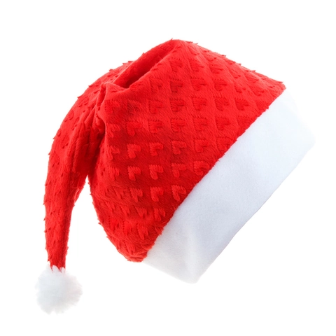 Cappello Di Natale In Tessuto Peluche Corto Motivo Cuore Goffrato Rosso Bianco Accessorio Festa Per Adulti