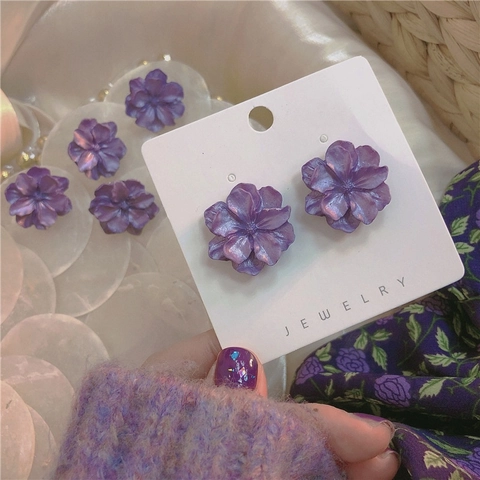 Pendientes De Botón De Flor De Resina Morada Con Poste De Plata Estilo Coreano Joyas Florales Elegantes Para Mujeres