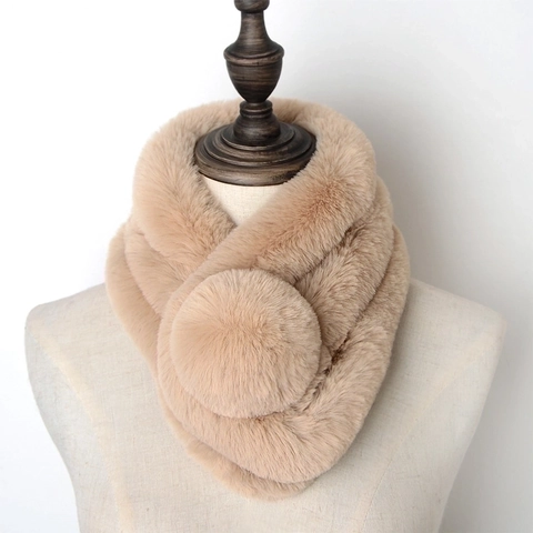 Sciarpa In Pelliccia Sintetica Donna Inverno Ispessita Calda Peluche Scaldacollo Pompon Incrociato Imitazione Coniglio Rex