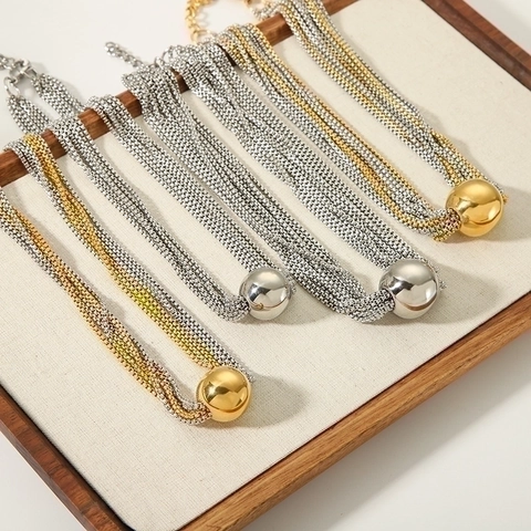 Multi Layer Halskette Edelstahl Spiegelpoliert Rund Kugel Anhänger Punk Hip Hop Schmuck Für Damen Verstellbare Kette