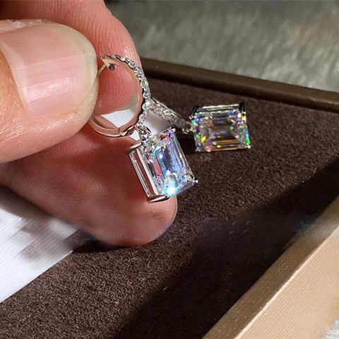 Emerald Cut Zircon Dangle Earrings Copper Micro Pave Rectangular Drop Jewelry For Women Elegant
