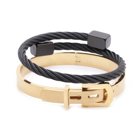 Men Stainless Steel Bracelet Roman Numeral Woven Cable Cuff And Belt Buckle Fashion Bangle Jewelry Accessories