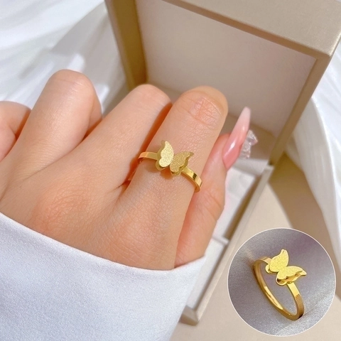 Vlinder Ring Titanium Staal Minimalistisch Gematteerde Vleugels Gepolijste Band Mode Sieraden Voor Dames Heren