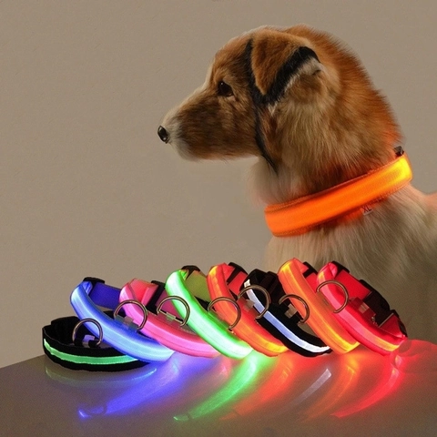 LED Glowing Dog Collar Polyester Webbing USB Rechargeable Night Safety Reflective Adjustable Pet Neck Strap