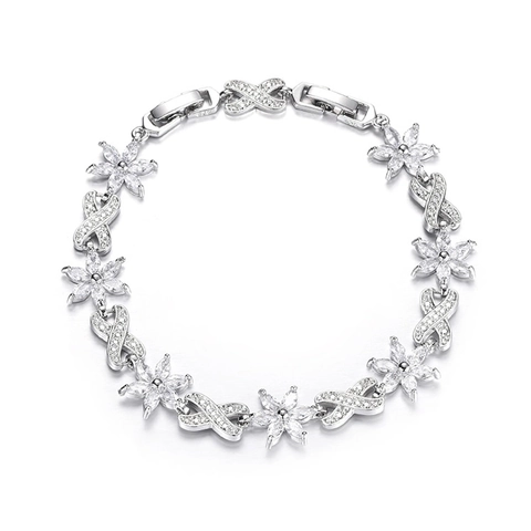 Elegante Pulsera de Flores de Circonia para Mujer Moda Floral Colorida Latón Piedras Incrustadas Pulsera de Eslabones Ajustable